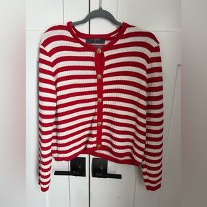 Primark Red and White Button-Up Striped Cardigan size M. Never worn.